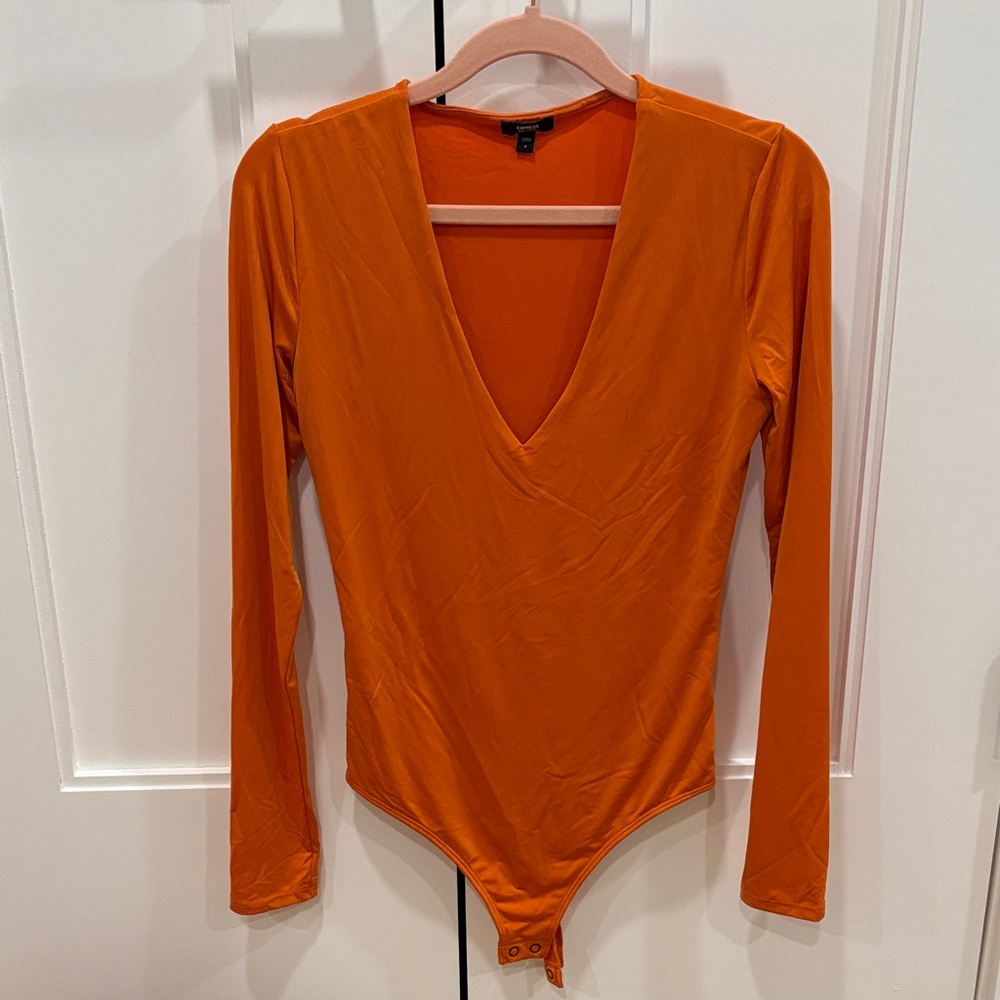 Express V-Neck Long Sleeve Bodysuit in Vibrant Orange